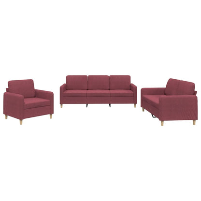 Set di Divani 3 pz con Cuscini Rosso Vino in Tessuto