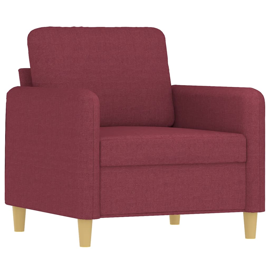 Set di Divani 3 pz con Cuscini Rosso Vino in Tessuto