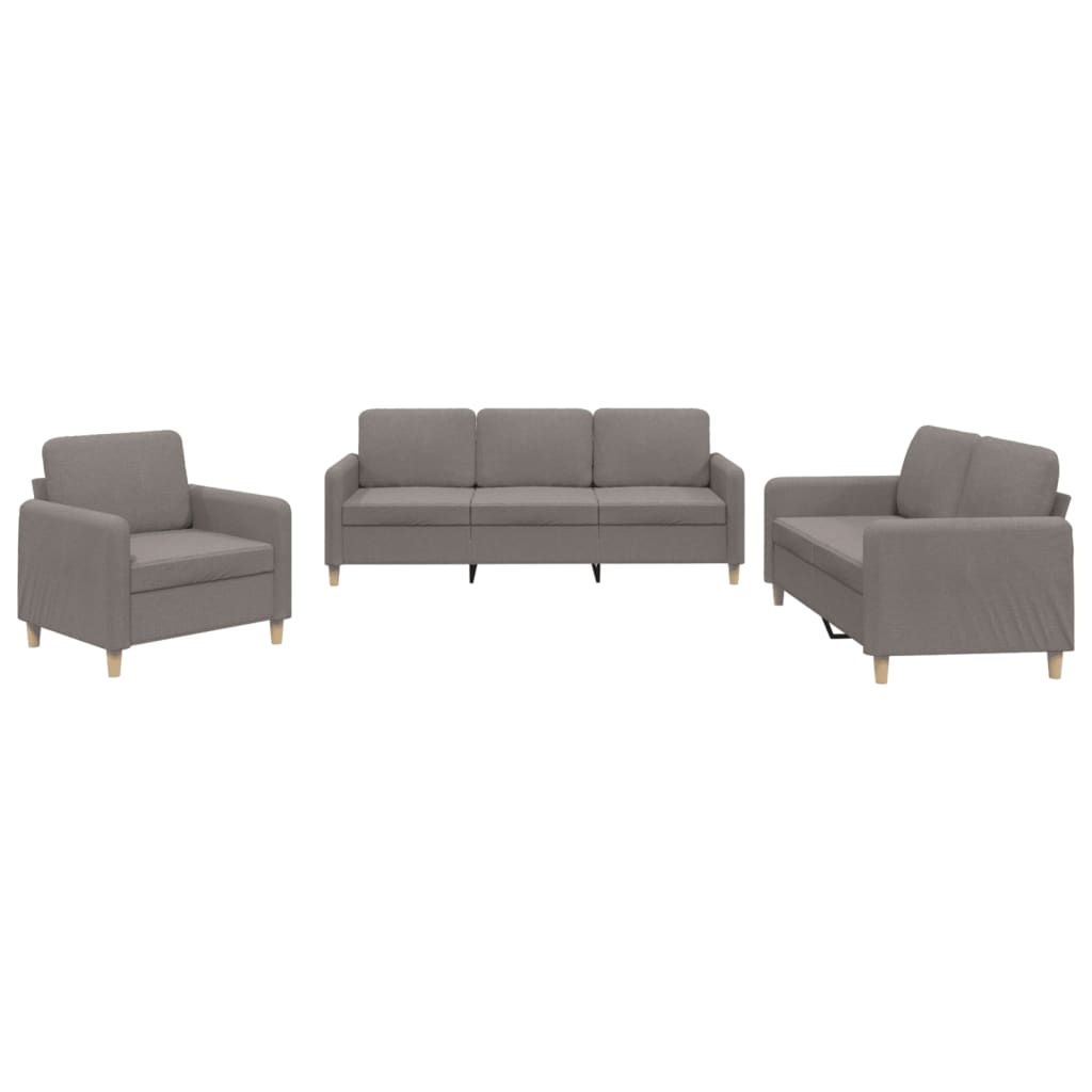 Set di Divani 3 pz con Cuscini Tortora in Tessuto