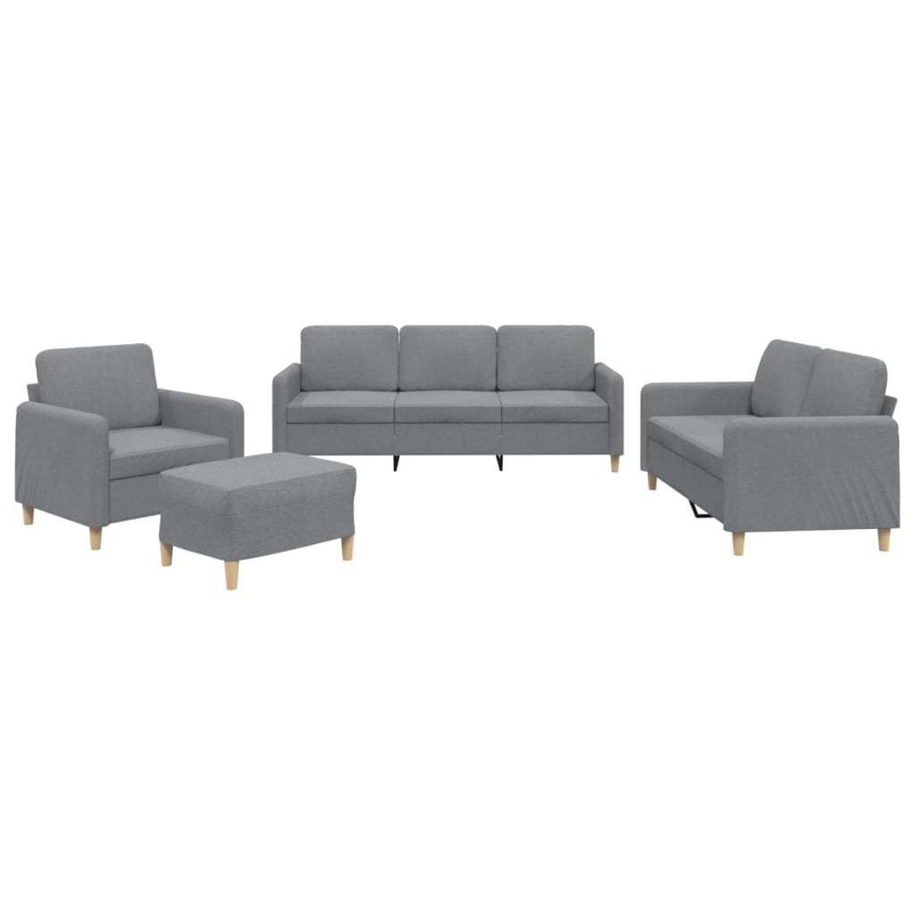 Set di Divani 4 pz con Cuscini Grigio Chiaro in Tessuto
