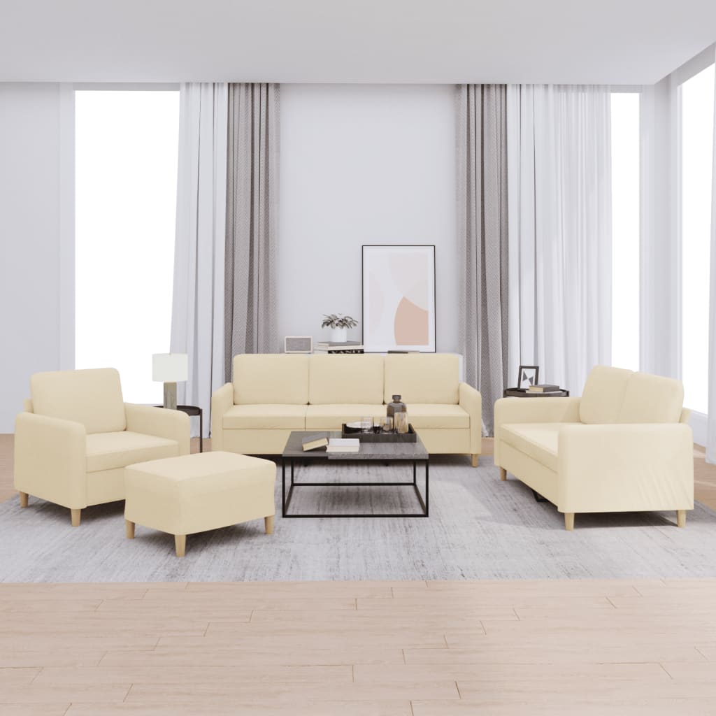 Set di Divani 4 pz con Cuscini Crema in Tessuto