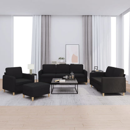 Set di Divani 4 pz con Cuscini Nero in Tessuto