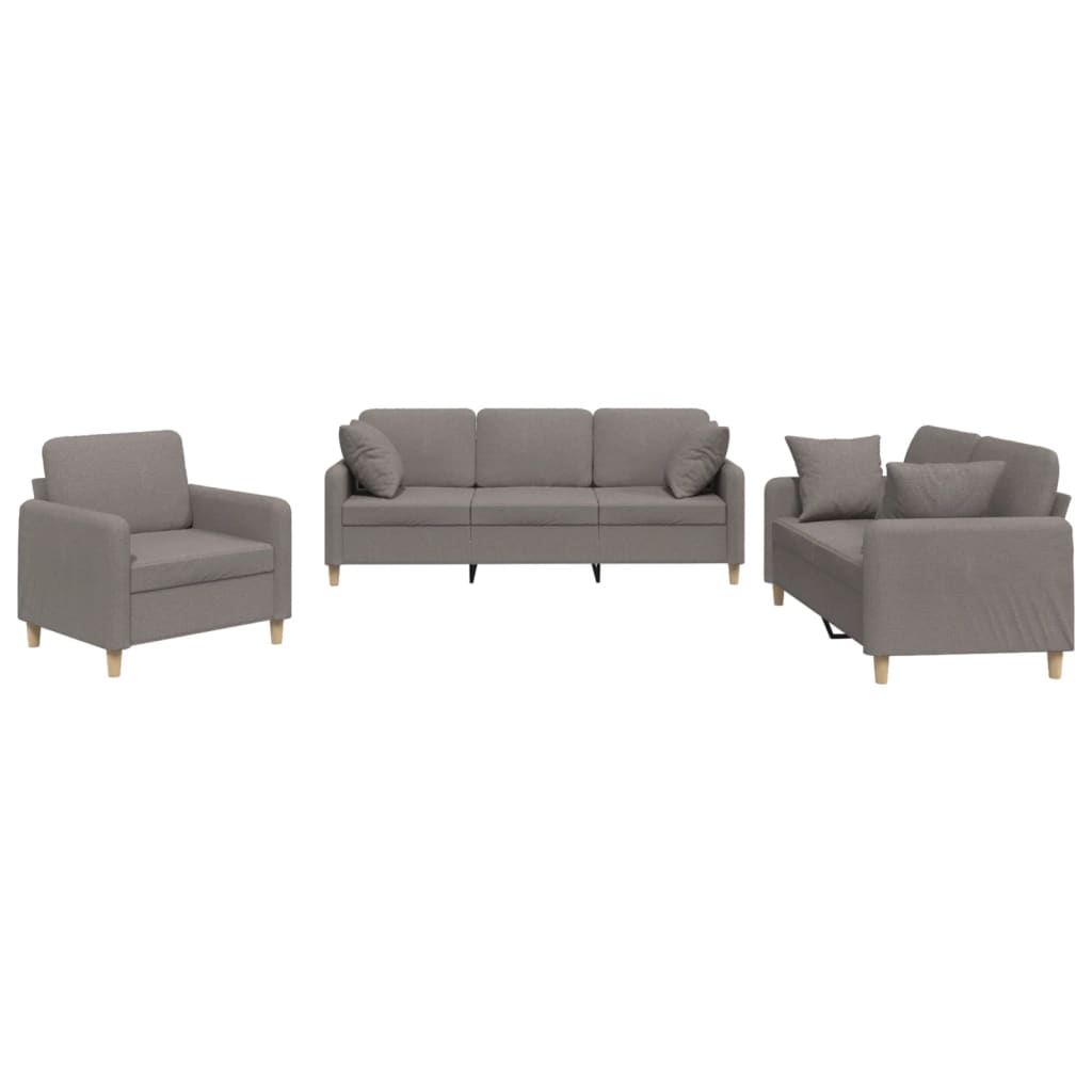 Set Divani 3 pz con Cuscini Tortora in Tessuto