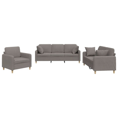 Set Divani 3 pz con Cuscini Tortora in Tessuto