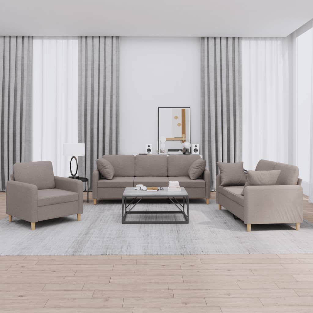 Set Divani 3 pz con Cuscini Tortora in Tessuto