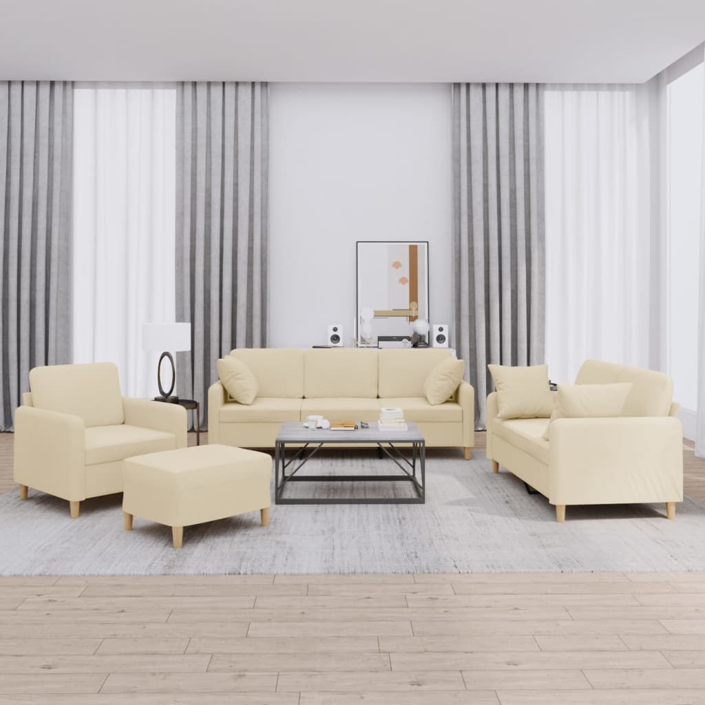 Set Divani 4 pz con Cuscini Crema in Tessuto