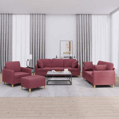 Set di Divani 4 pz con Cuscini Rosso Vino in Tessuto