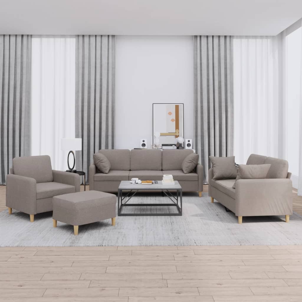 Set Divani 4 pz con Cuscini Tortora in Tessuto