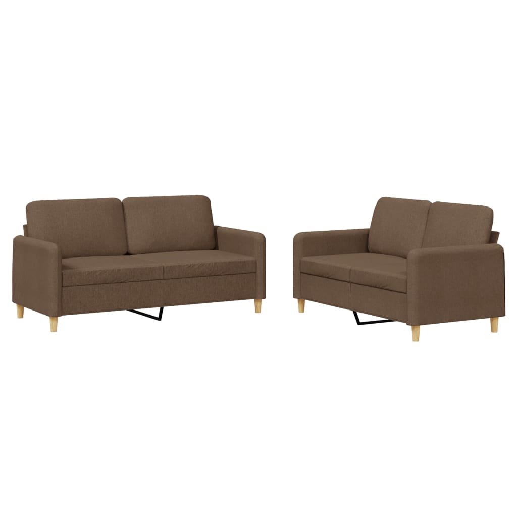 Set di Divani 2 pz con Cuscini Marrone in Tessuto