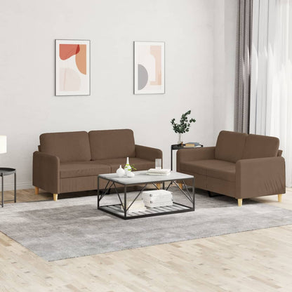 Set di Divani 2 pz con Cuscini Marrone in Tessuto