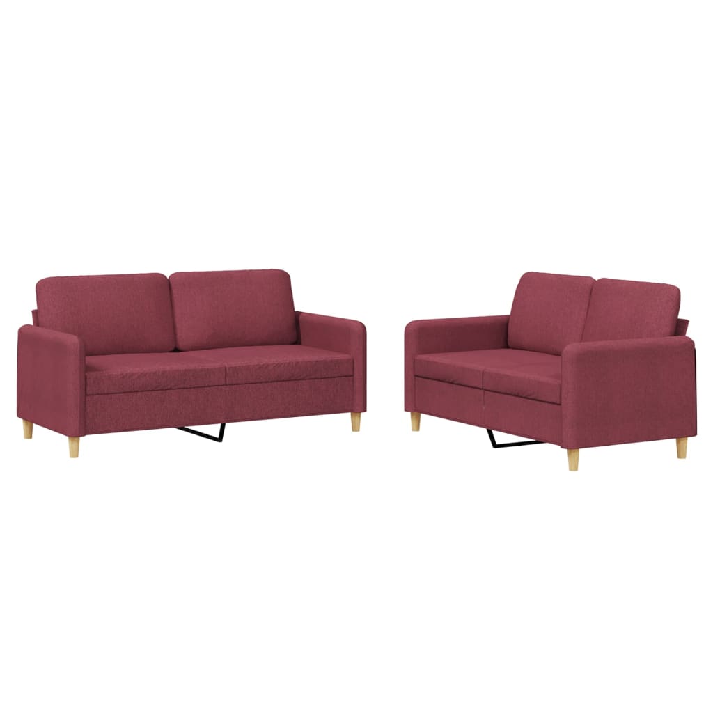 Set di Divani 2 pz con Cuscini Rosso Vino in Tessuto