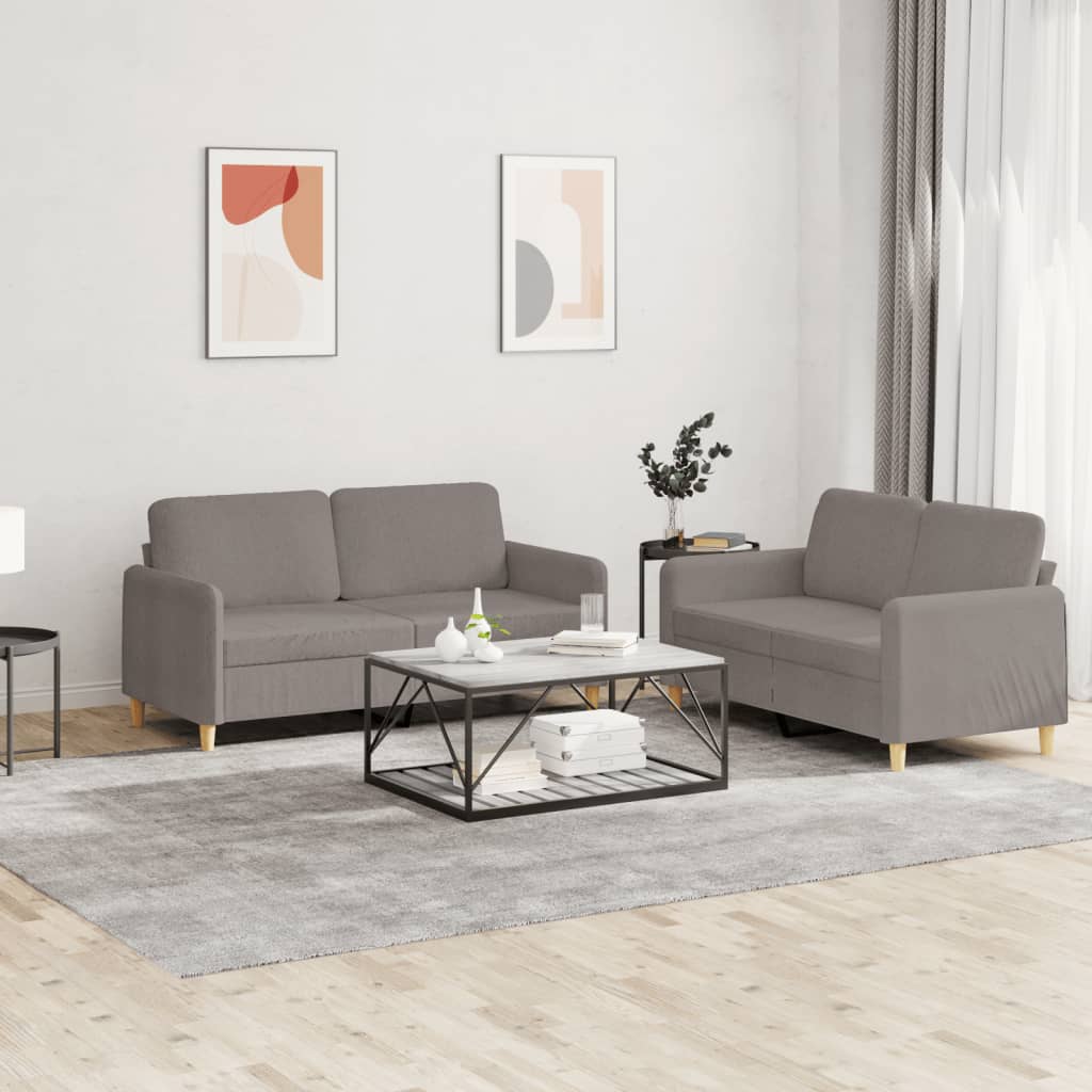 Set di Divani 2 pz con Cuscini Tortora in Tessuto