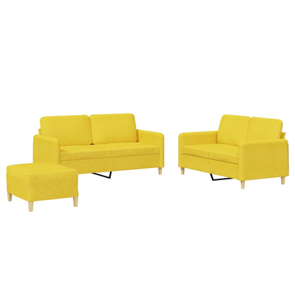Set di Divani 3 pz con Cuscini Giallo Chiaro in Tessuto