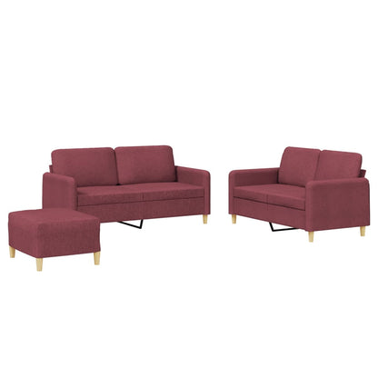 Set di Divani 3 pz con Cuscini Rosso Vino in Tessuto