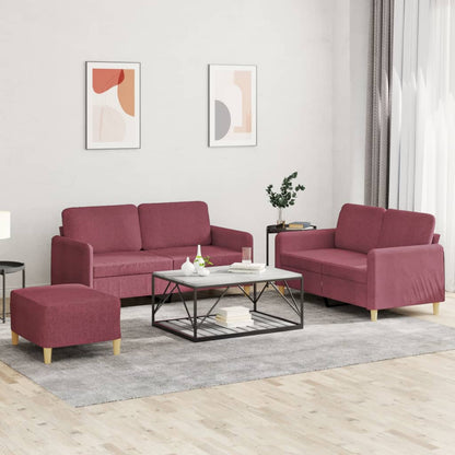 Set di Divani 3 pz con Cuscini Rosso Vino in Tessuto