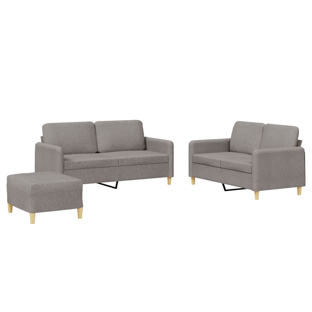 Set di Divani 3 pz con Cuscini Tortora in Tessuto