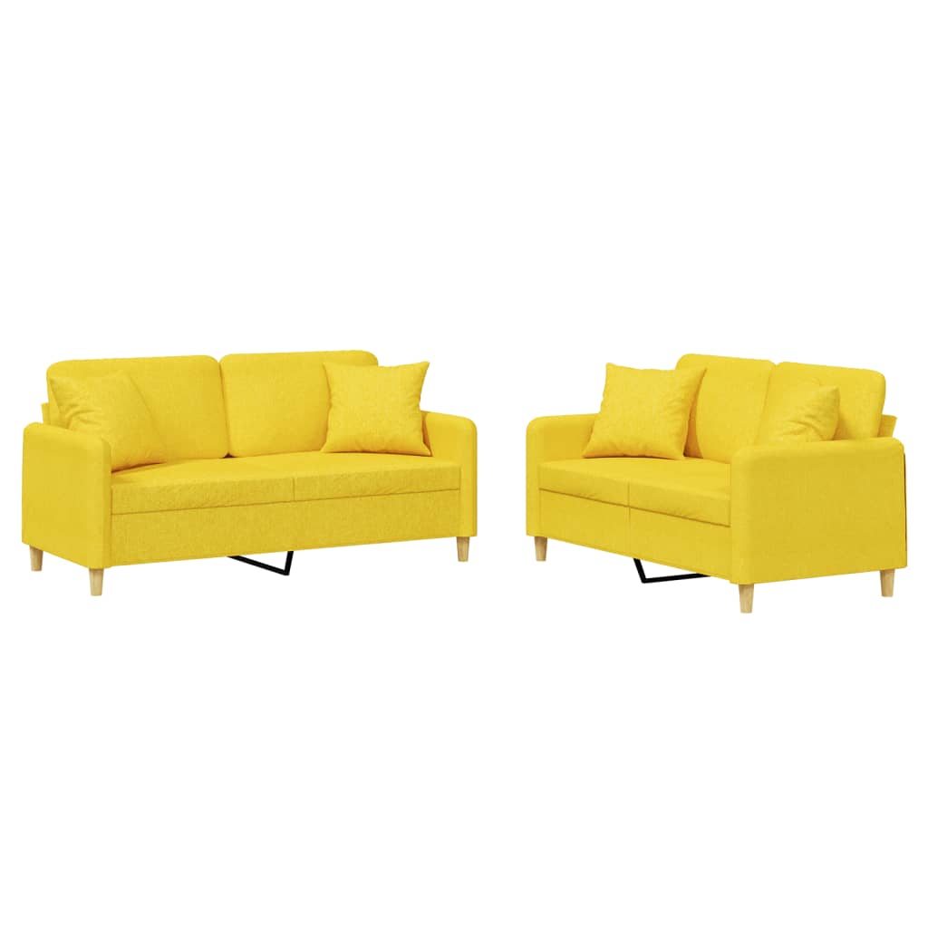 Set di Divani 2 pz con Cuscini Giallo Chiaro in Tessuto