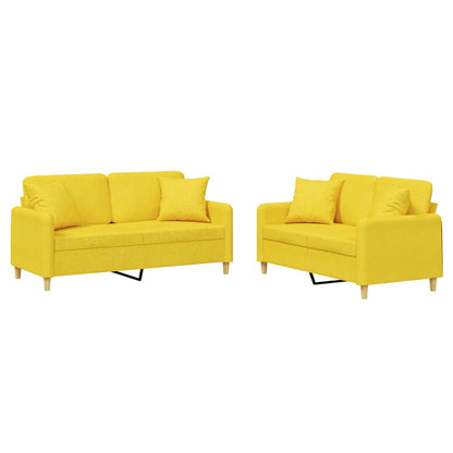 Set di Divani 2 pz con Cuscini Giallo Chiaro in Tessuto
