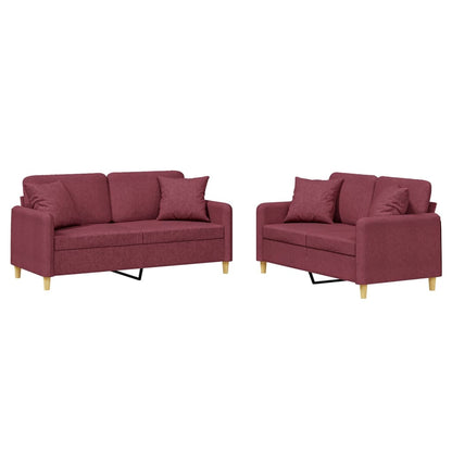 Set di Divani 2 pz con Cuscini Rosso Vino in Tessuto