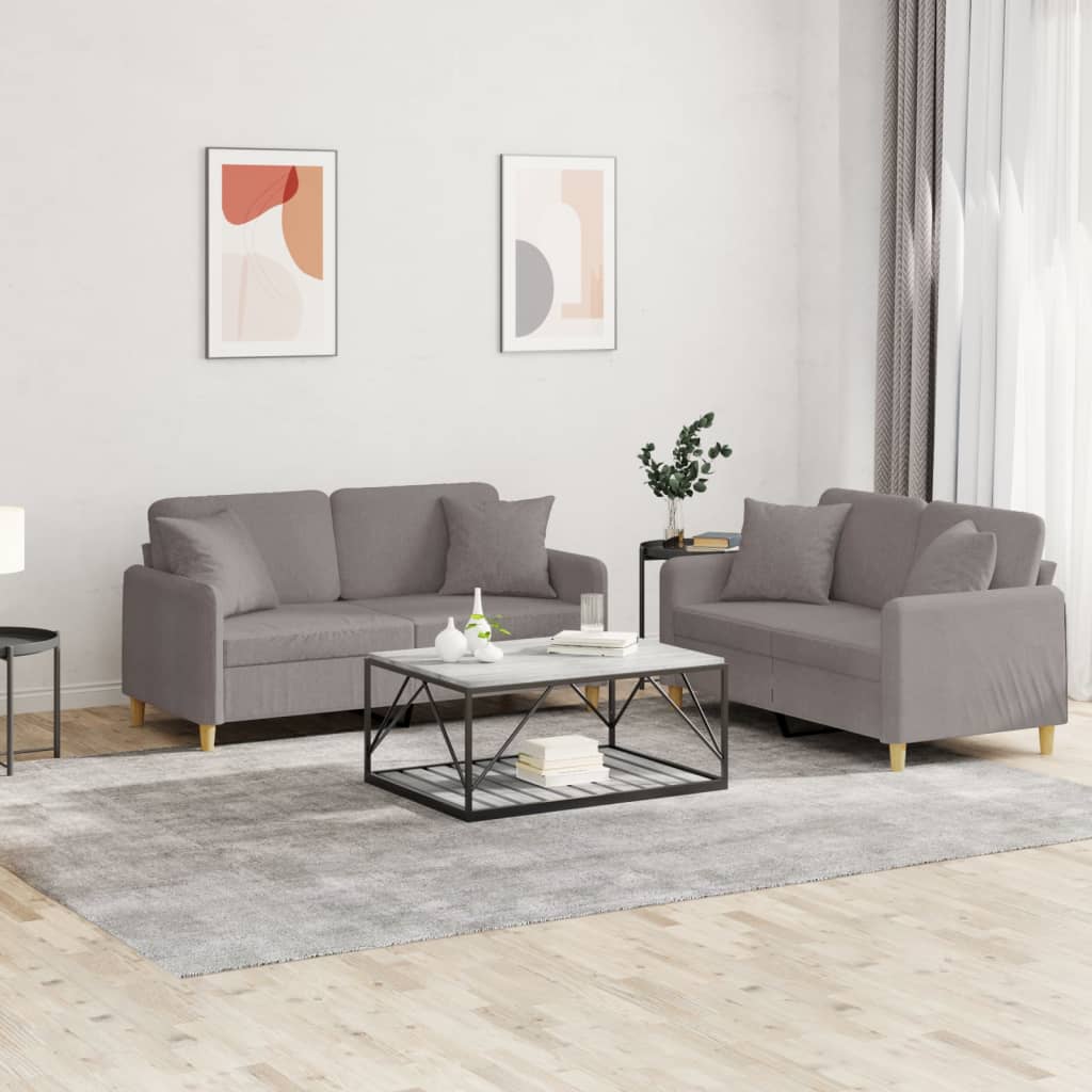 Set Divani 2 pz con Cuscini Tortora in Tessuto