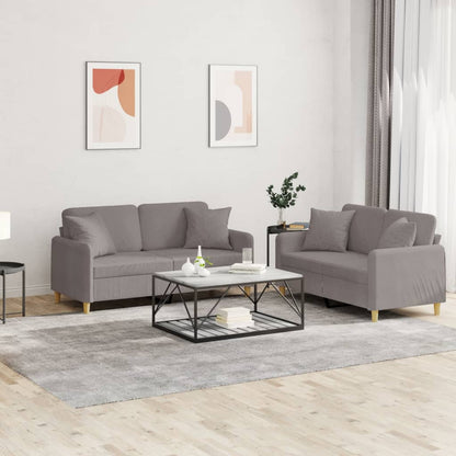 Set Divani 2 pz con Cuscini Tortora in Tessuto