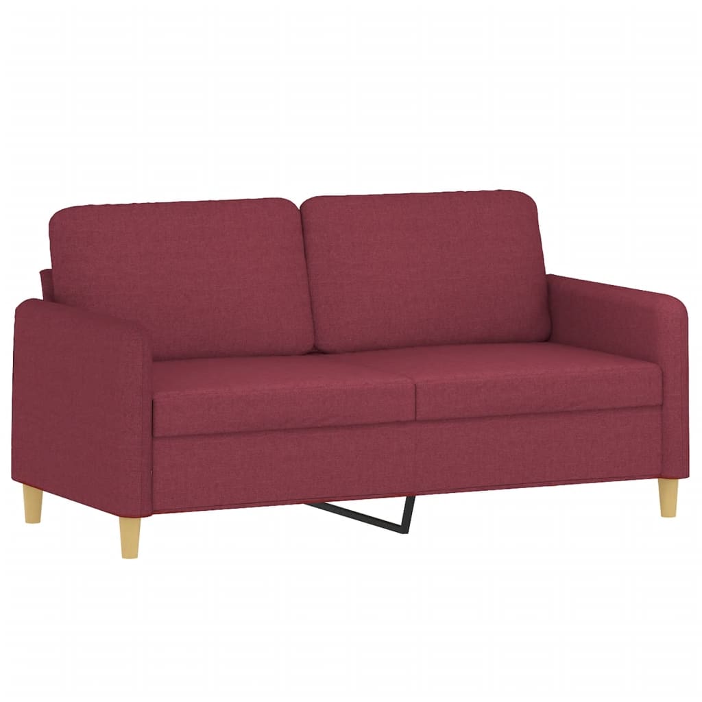 Set di Divani 3 pz con Cuscini Rosso Vino in Tessuto