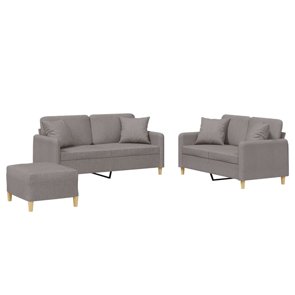 Set Divani 3 pz con Cuscini Tortora in Tessuto