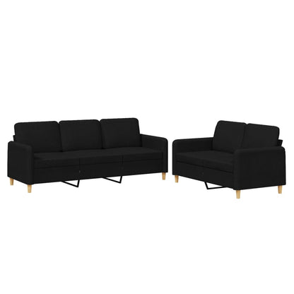 Set di Divani 2 pz con Cuscini Nero in Tessuto