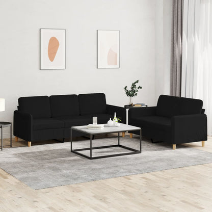 Set di Divani 2 pz con Cuscini Nero in Tessuto