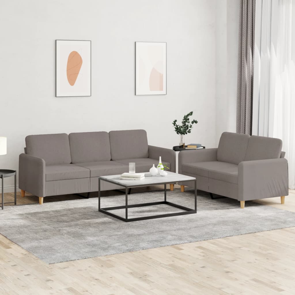 Set di Divani 2 pz con Cuscini Tortora in Tessuto