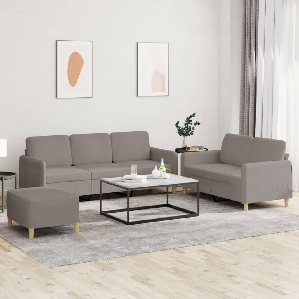 Set di Divani 3 pz con Cuscini Tortora in Tessuto