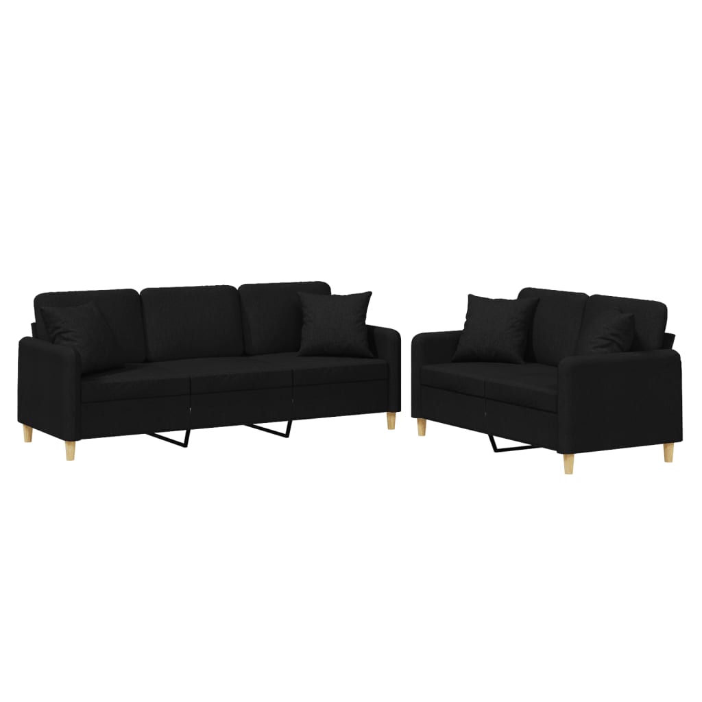 Set Divani 2 pz con Cuscini Nero in Tessuto