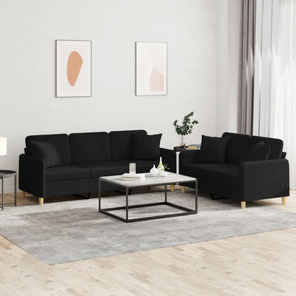 Set Divani 2 pz con Cuscini Nero in Tessuto