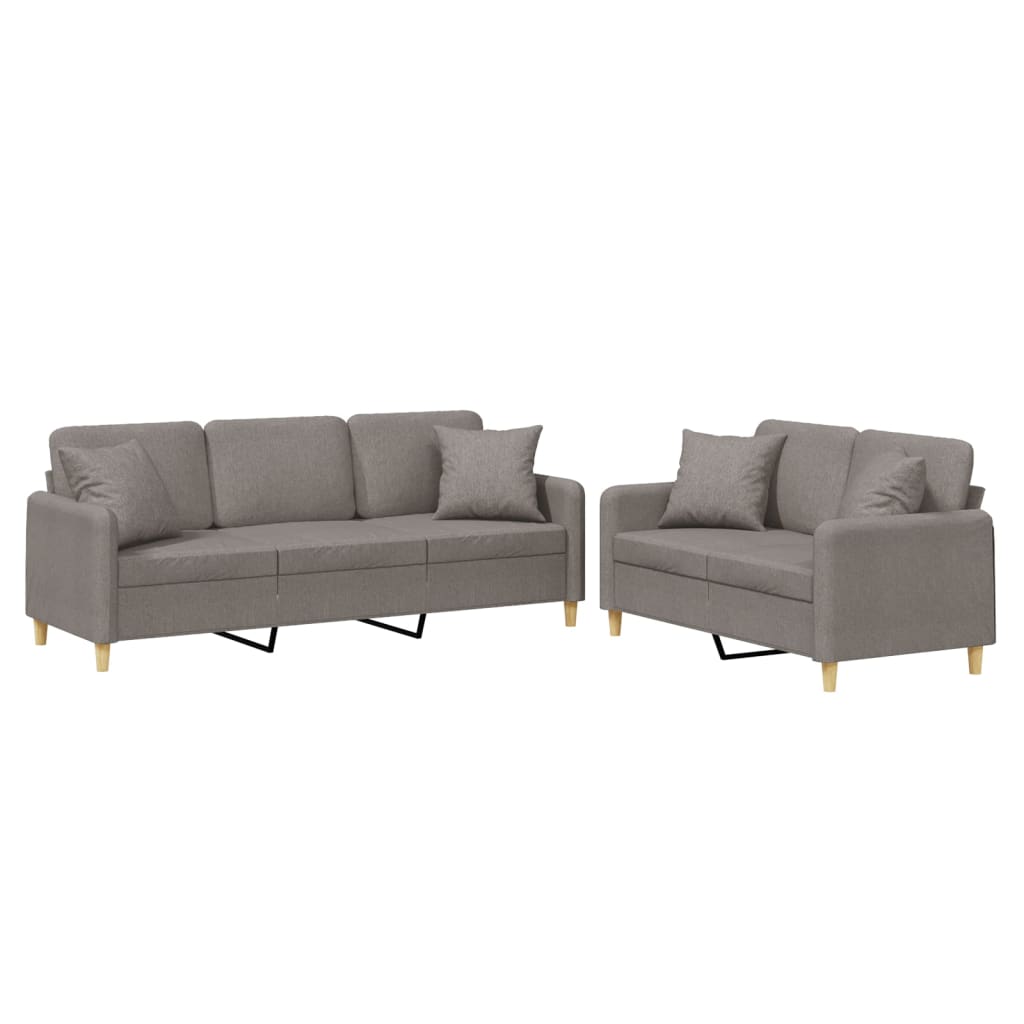 Set Divani 2 pz con Cuscini Tortora in Tessuto