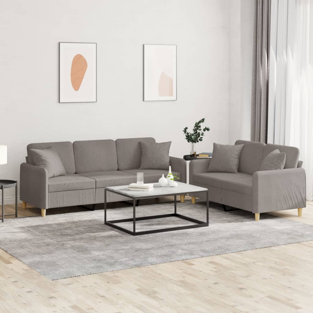 Set Divani 2 pz con Cuscini Tortora in Tessuto