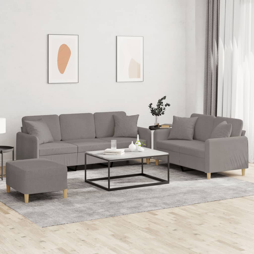Set Divani 3 pz con Cuscini Tortora in Tessuto