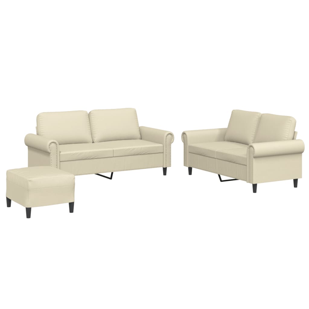 Set di Divani 3 pz con Cuscini Crema in Similpelle