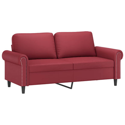 Set di Divani 3 pz con Cuscini Rosso Vino in Similpelle