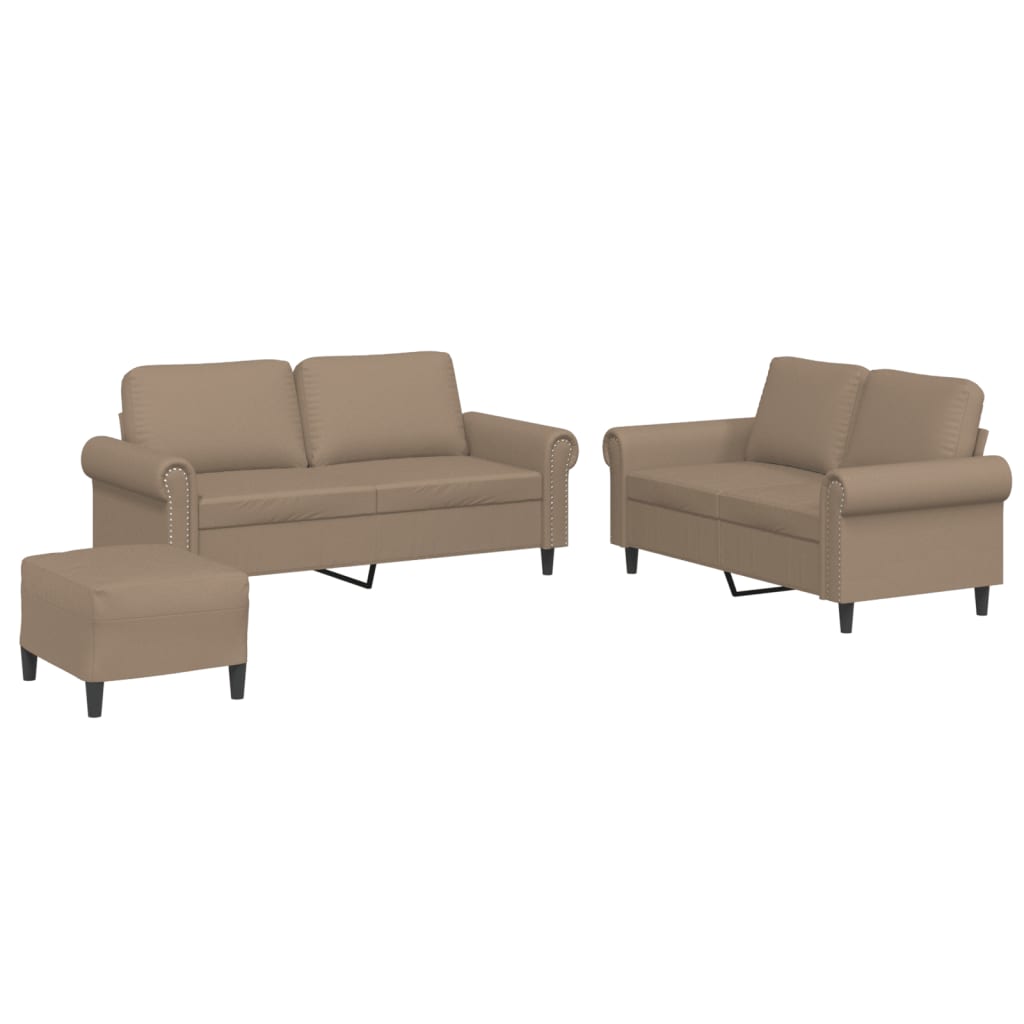 Set di Divani 3 pz con Cuscini Cappuccino in Similpelle