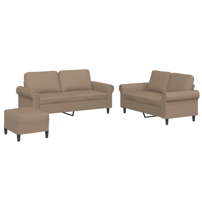 Set di Divani 3 pz con Cuscini Cappuccino in Similpelle