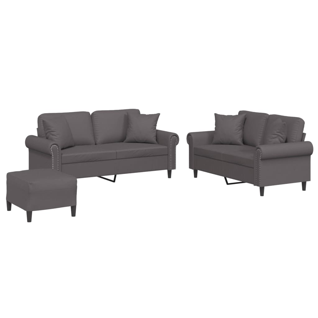 Set di Divani 3 pz con Cuscini Grigio in Similpelle