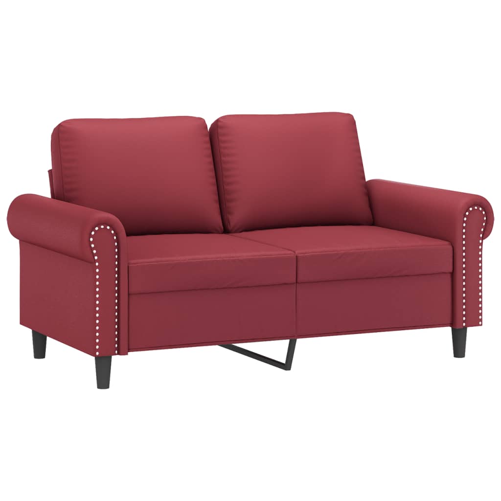 Set di Divani 3 pz con Cuscini Rosso Vino in Similpelle