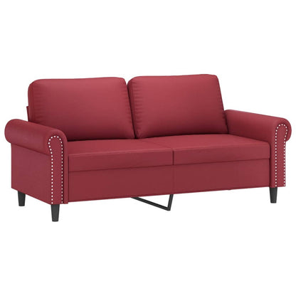 Set di Divani 3 pz con Cuscini Rosso Vino in Similpelle