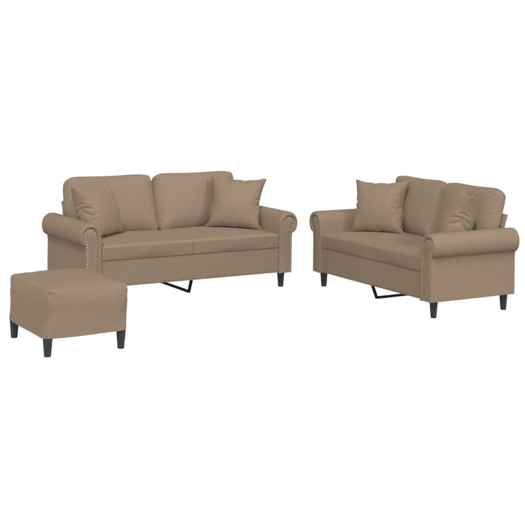 Set di Divani 3 pz con Cuscini Cappuccino in Similpelle