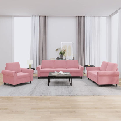 Set di Divani 3 pz con Cuscini rosa in Velluto
