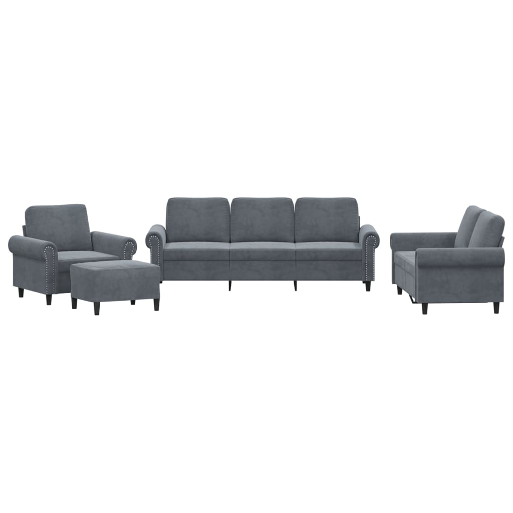 Set di Divani 4 pz con Cuscini Grigio Scuro in Velluto