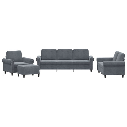 Set di Divani 4 pz con Cuscini Grigio Scuro in Velluto