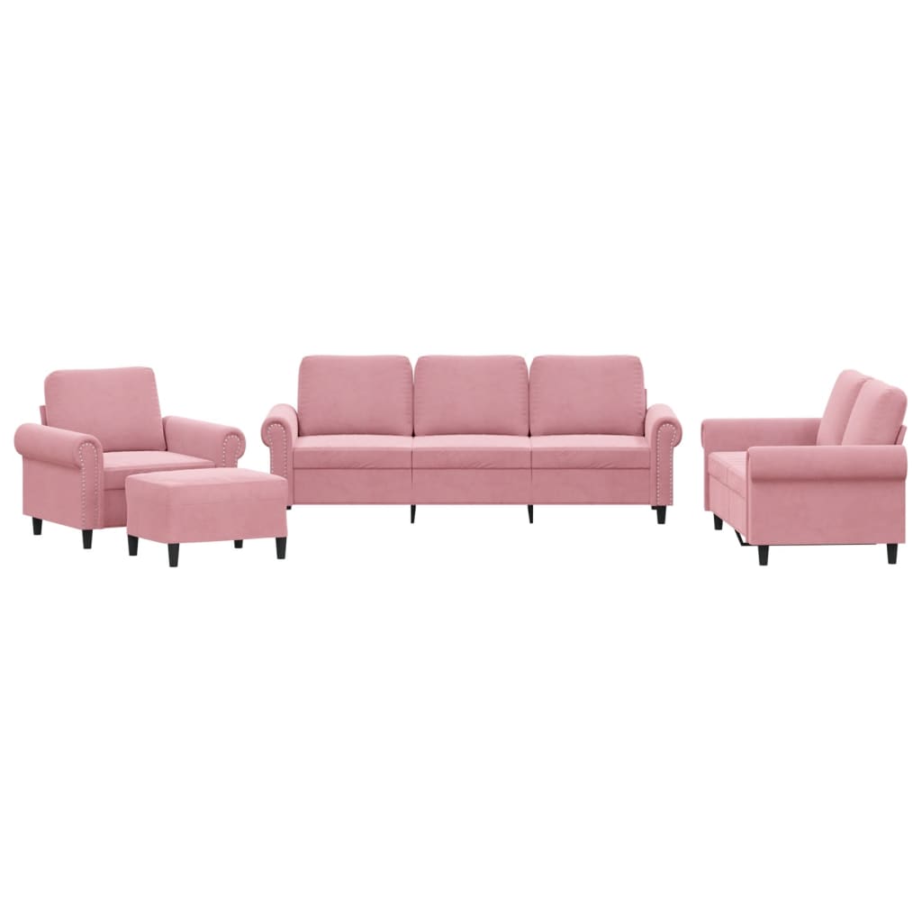 Set di Divani 4 pz con Cuscini rosa in Velluto