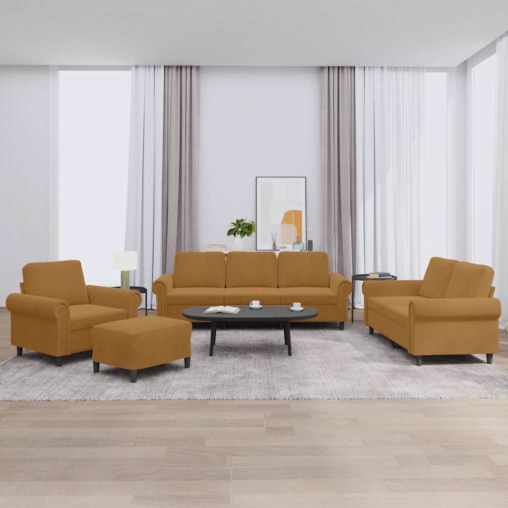 Set di Divani 4 pz con Cuscini Marrone in Velluto
