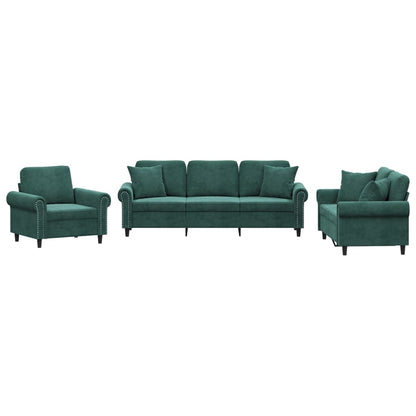 Set di Divani 3 pz con Cuscini Verde scuro in Velluto
